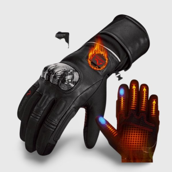 Gants Chauffants Moto en Cuir Volthéa Étanches, Tactiles & Batteries 7.4V