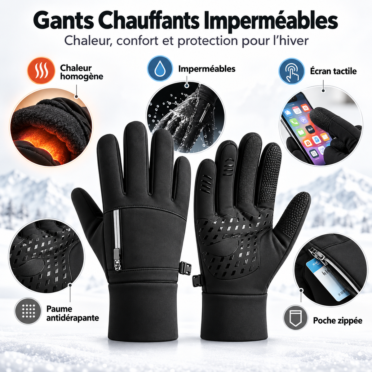 Gants Chauffants VOLTHÉA™ Boréal Essentiel | Tactiles & Imperméables, Homme et Femme