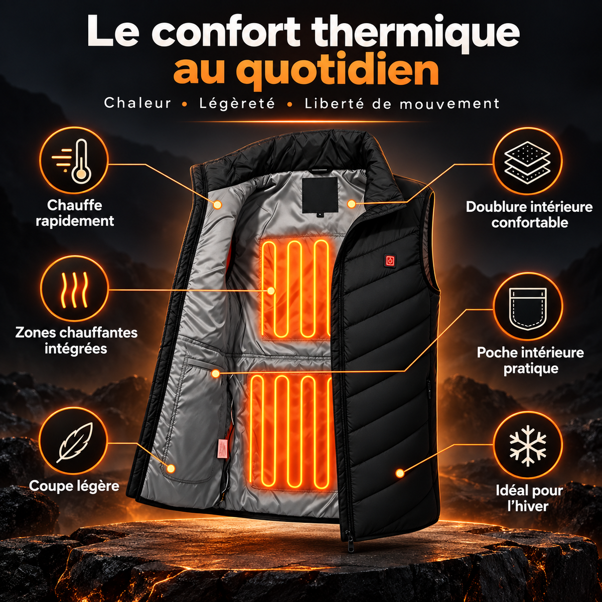 Doudoune Sans Manches Chauffante | VOLTHÉA Nova Chaleur Réglable