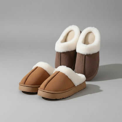 Pantoufles d’Hiver Femme Doublure Peluche & Col en Fourrure