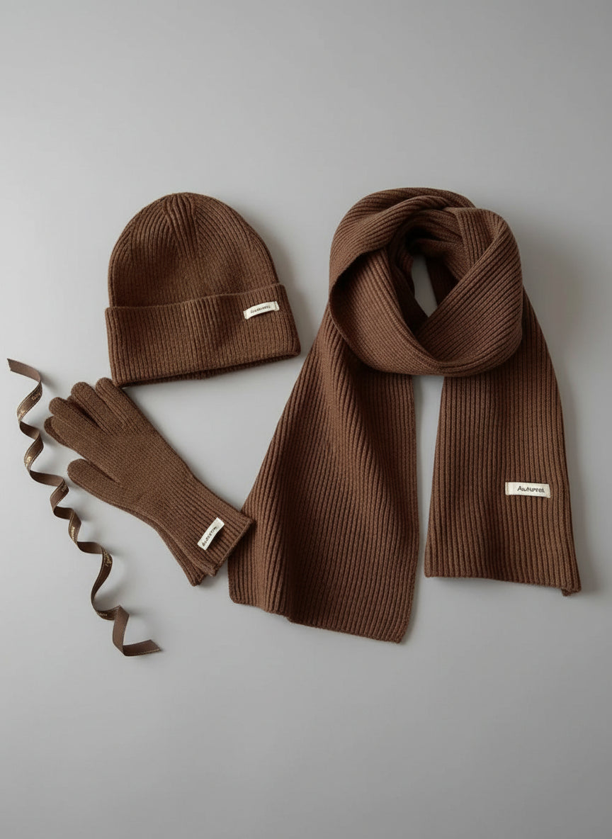 Ensemble Femme 3 Pièces Hiver VOLTHEA | Bonnet, Écharpe Tube & Gants Tricot Chaud