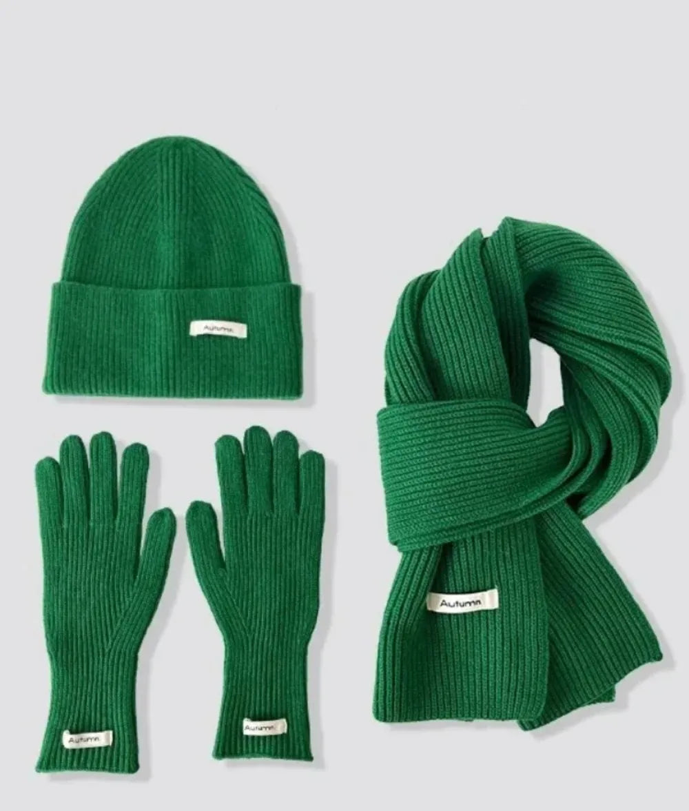 Ensemble Femme 3 Pièces Hiver VOLTHEA | Bonnet, Écharpe Tube & Gants Tricot Chaud