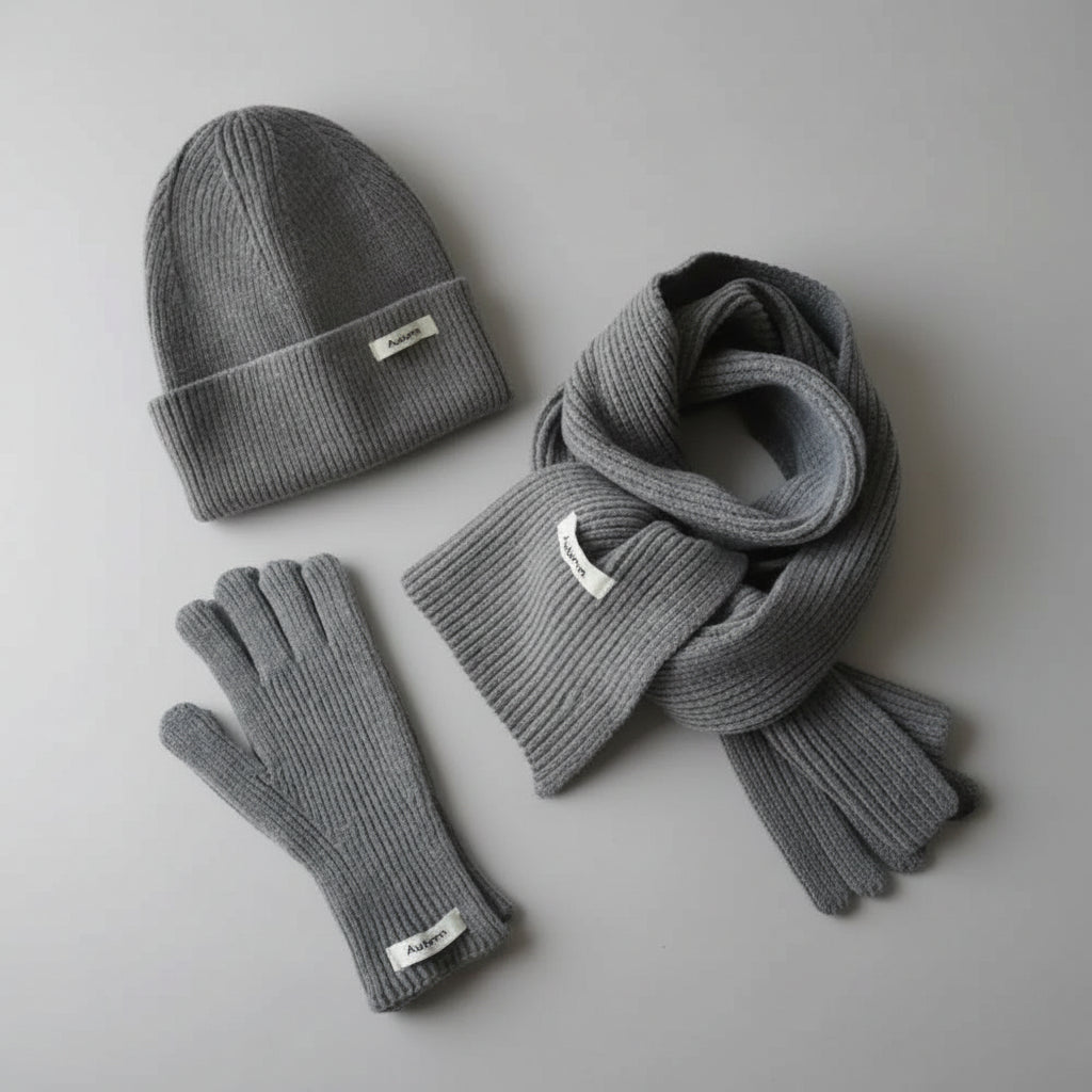 Ensemble Femme 3 Pièces Hiver VOLTHEA | Bonnet, Écharpe Tube & Gants Tricot Chaud