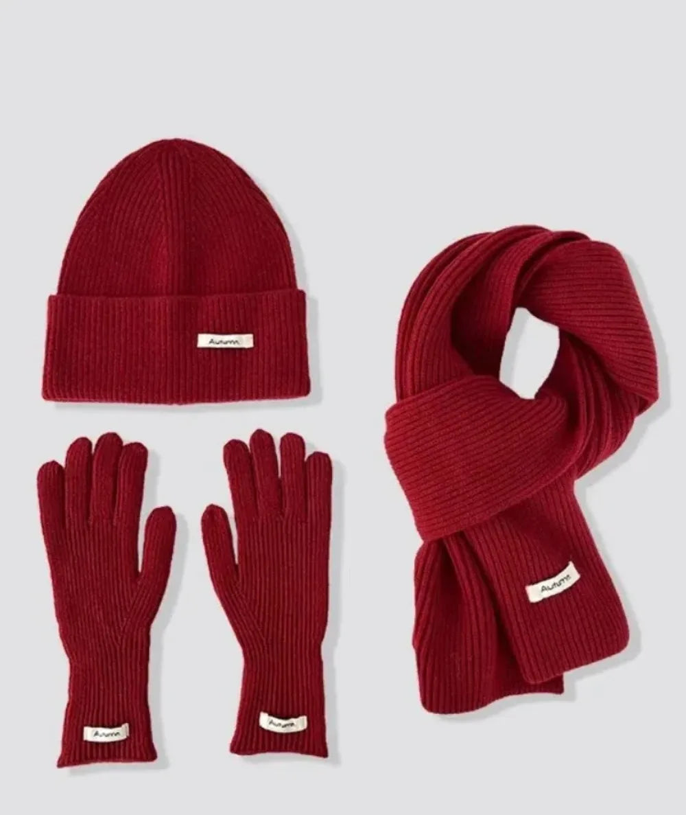 Ensemble Femme 3 Pièces Hiver VOLTHEA | Bonnet, Écharpe Tube & Gants Tricot Chaud