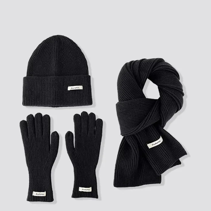 Ensemble Femme 3 Pièces Hiver VOLTHEA | Bonnet, Écharpe Tube & Gants Tricot Chaud