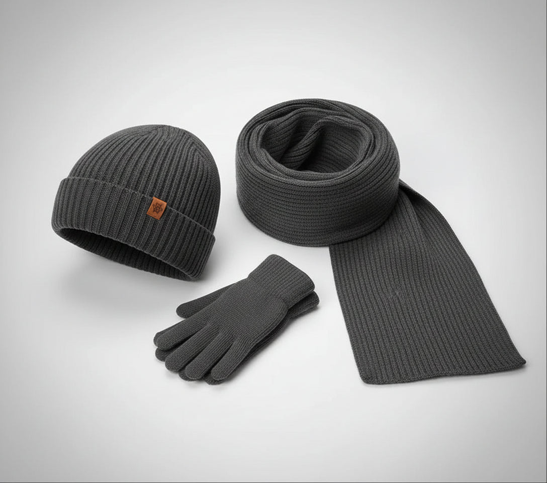 Ensemble Hiver 3 Pièces VOLTHEA | Bonnet, Écharpe Tube & Gants Coordonnés