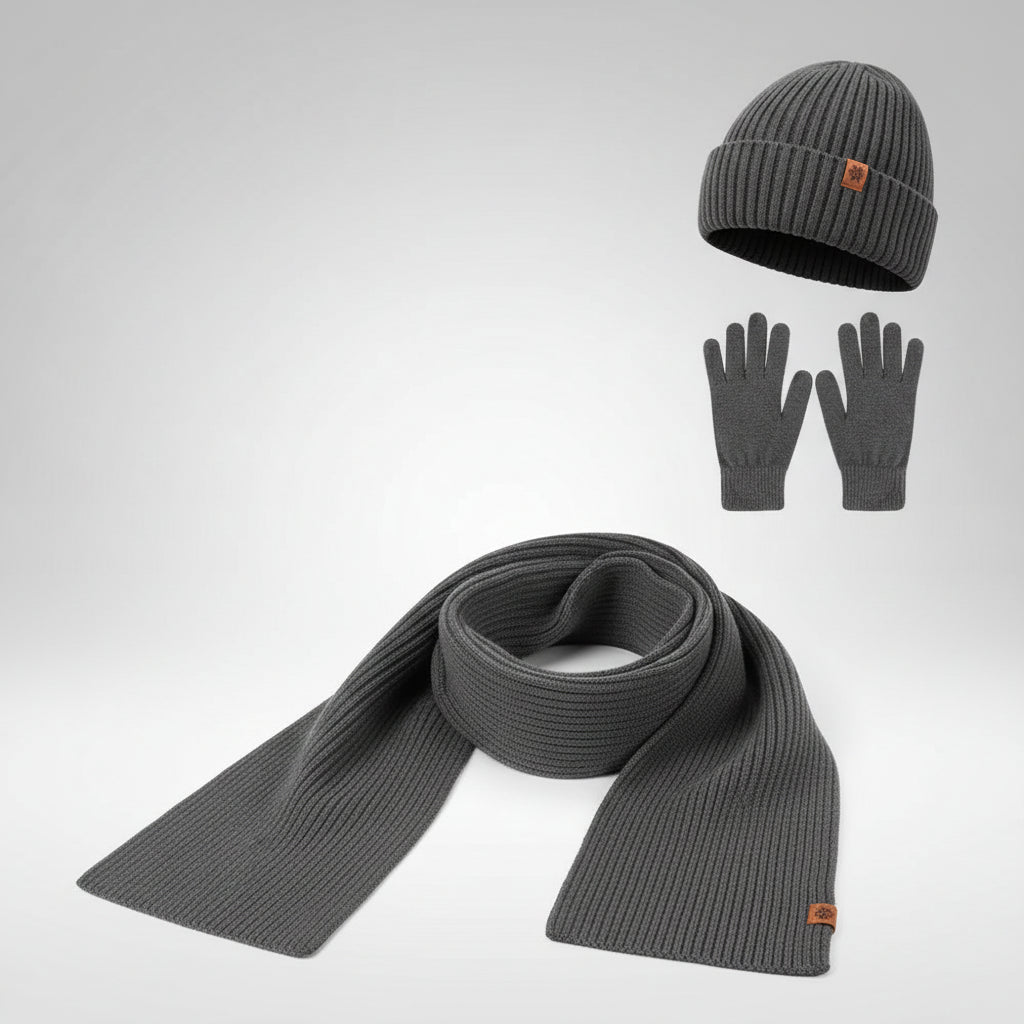 Ensemble Hiver 3 Pièces VOLTHEA | Bonnet, Écharpe Tube & Gants Coordonnés