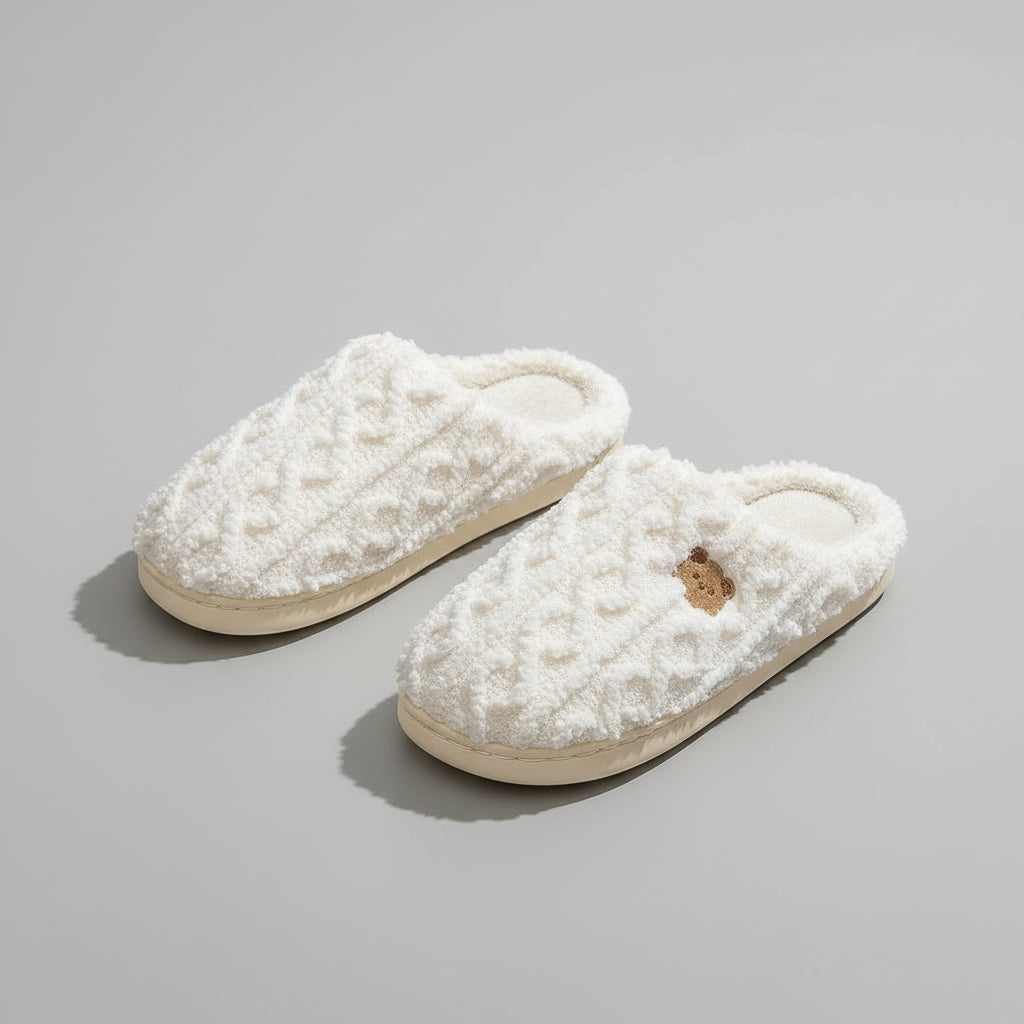 Pantoufles d’Hiver Femme Fourrure Peluche Moelleuse