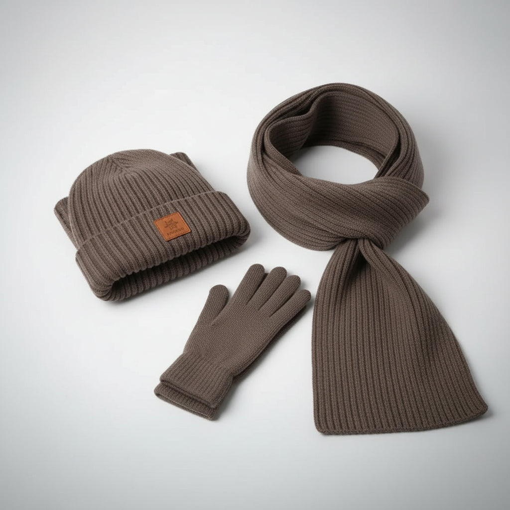 Ensemble Hiver 3 Pièces VOLTHEA | Bonnet, Écharpe Tube & Gants Coordonnés