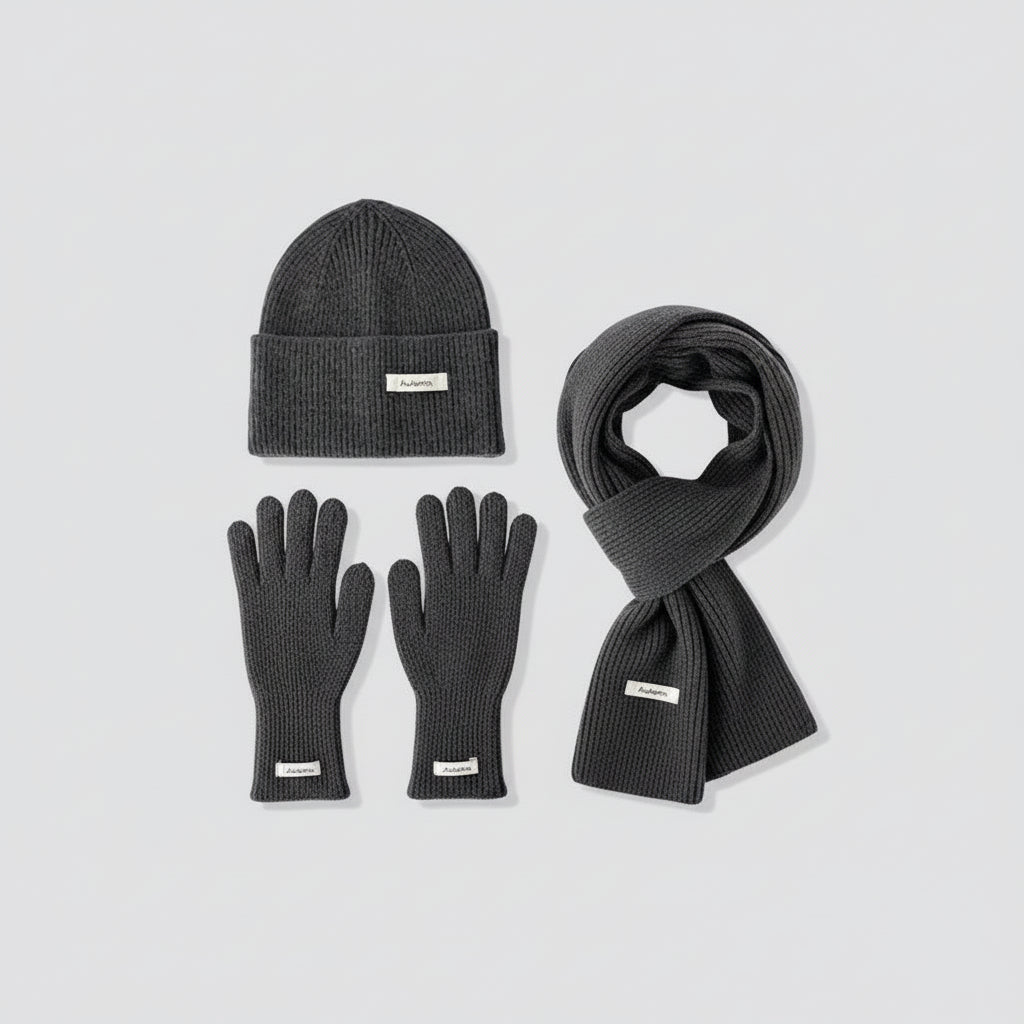 Ensemble Femme 3 Pièces Hiver VOLTHEA | Bonnet, Écharpe Tube & Gants Tricot Chaud