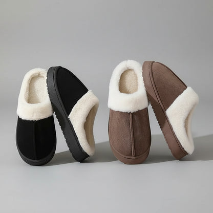 Pantoufles d’Hiver Femme Doublure Peluche & Col en Fourrure