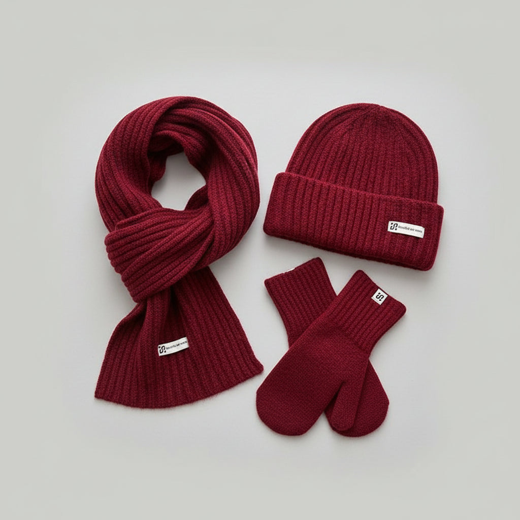 Pack 3 pièces en Laine Cachemire – Bonnet + Écharpe + Gants Volthea
