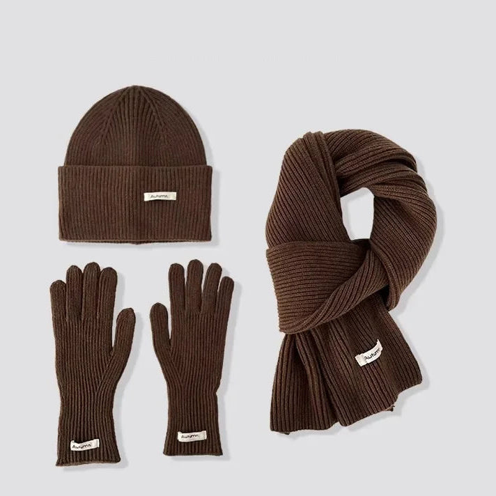 Ensemble Femme 3 Pièces Hiver VOLTHEA | Bonnet, Écharpe Tube & Gants Tricot Chaud
