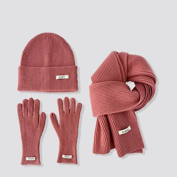 Ensemble Femme 3 Pièces Hiver VOLTHEA | Bonnet, Écharpe Tube & Gants Tricot Chaud