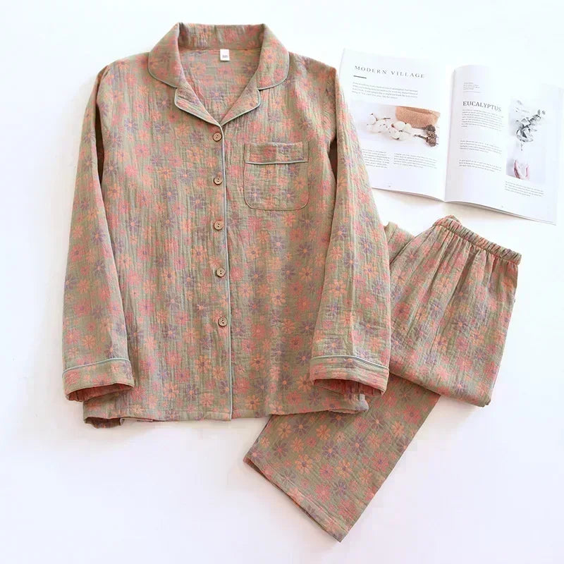 Pyjama Femme 2 Pièces Coton Crépon VOLTHEA | Naturel & Respirant