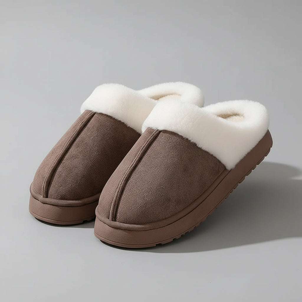 Pantoufles Femme Doublure Peluche & Col Fourrure VOLTHEA | Chaleur Luxueuse