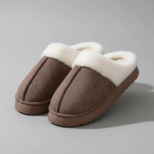 Pantoufles d’Hiver Femme Doublure Peluche & Col en Fourrure