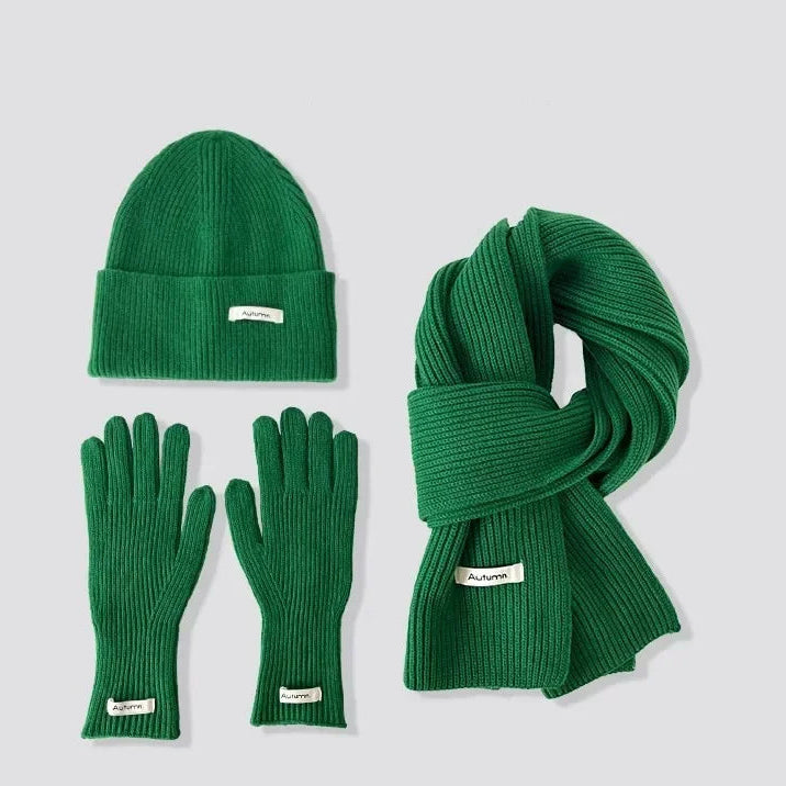 Ensemble Femme 3 Pièces Hiver VOLTHEA | Bonnet, Écharpe Tube & Gants Tricot Chaud