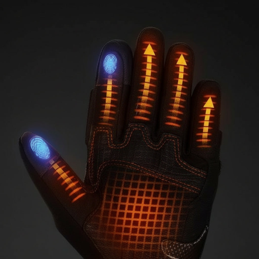 Gants Chauffants Moto Cuir VOLTHEA | Étanches, Tactiles & Batteries 7.4V