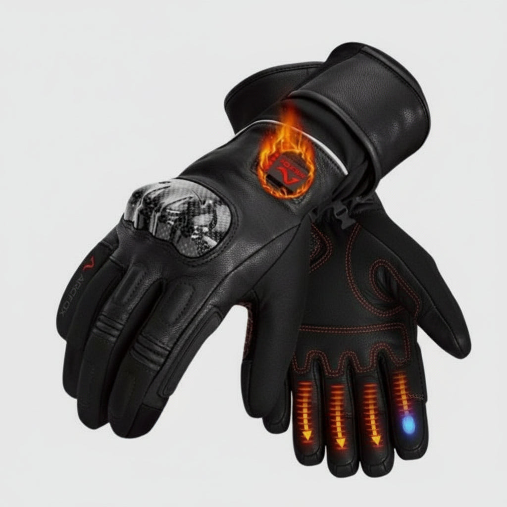 Gants Chauffants Moto Cuir VOLTHEA | Étanches, Tactiles & Batteries 7.4V