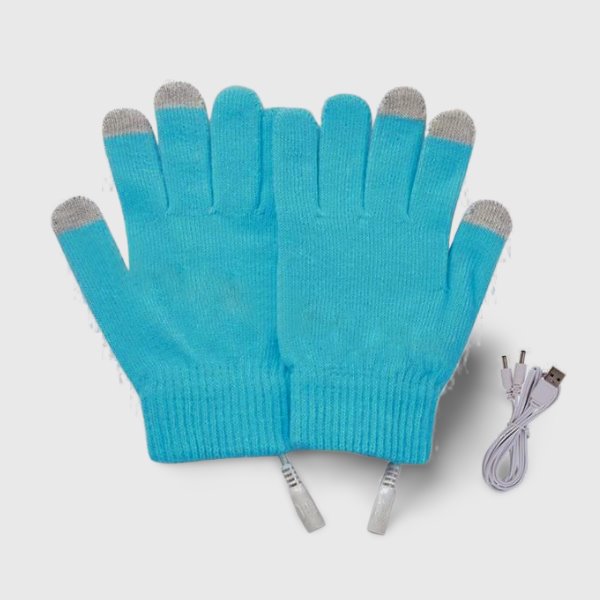Mitaine chauffante USB bleu ciel avec doigts